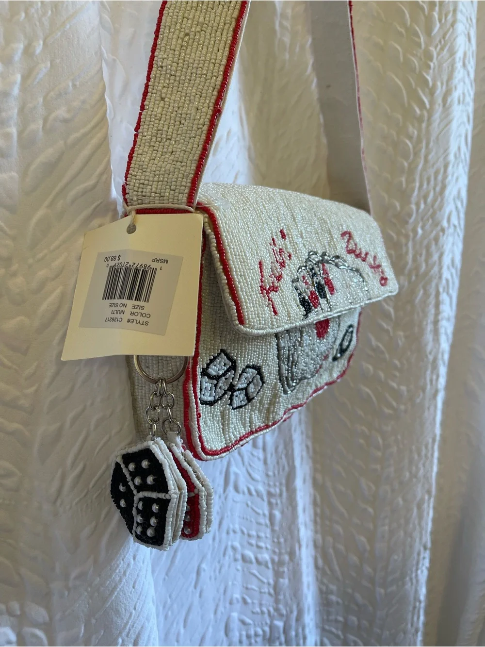 Sol & Mer White Beaded Lucky Dice & Cards Shoulder Bag - NWT **